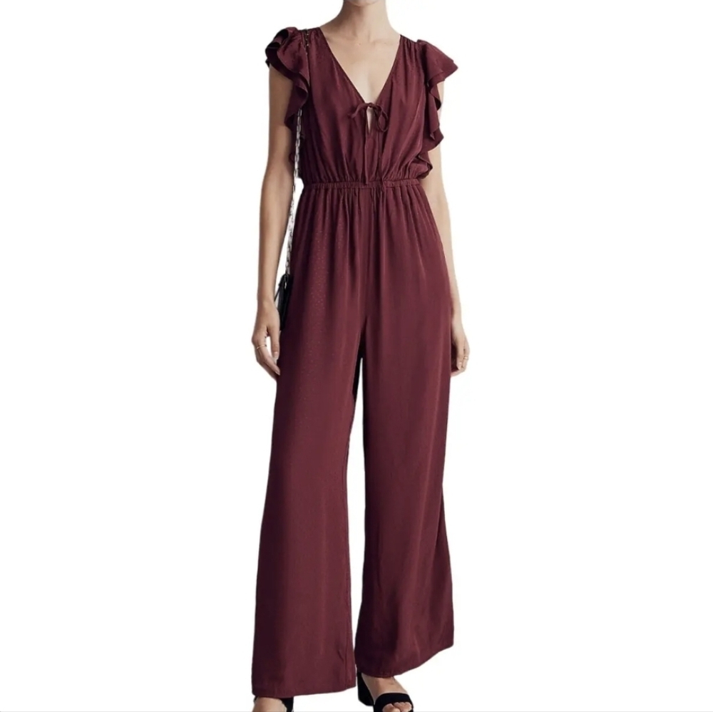 Madewell Jacquard Deep V Jumpsuit in Cabernet Size Small New